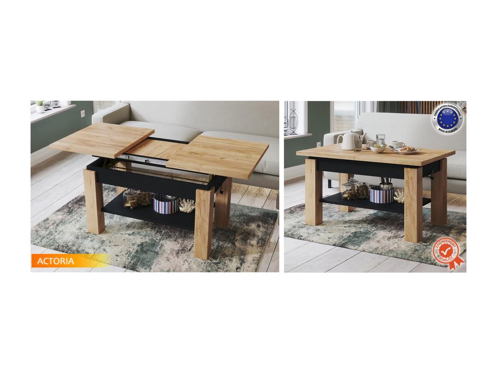Boisona Black Wooden Coffee Table, Lift-Top and Extendable Up to 150 cm, OBTE47454