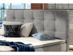 Complete box spring bed set including headboard, bed base, mattress, and mattress topper - luxury grey fabric - 140x200 cm NDOX13511