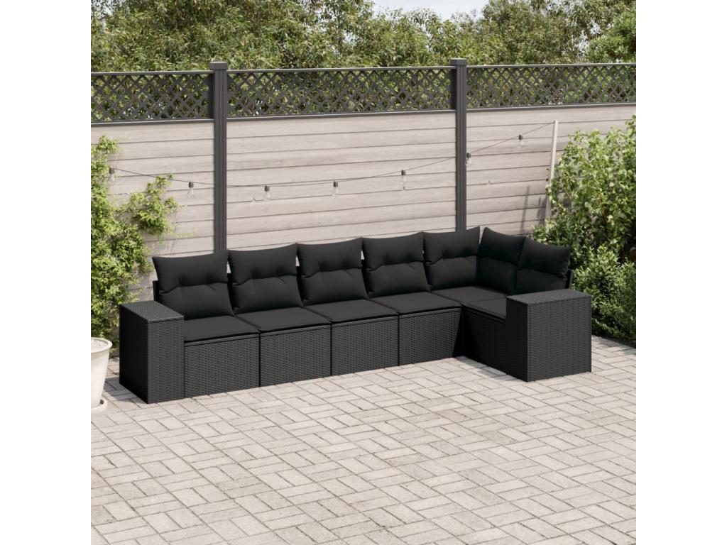 6-piece garden furniture set with cushions, black woven resin OPZP74699