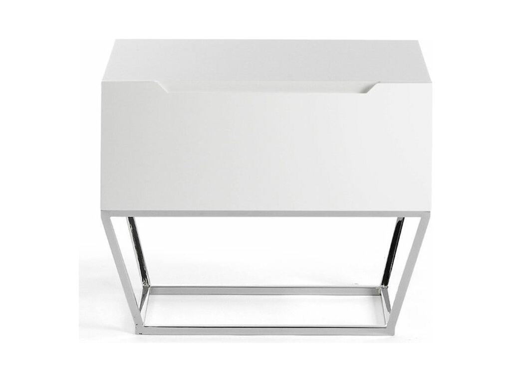 Boisona designer side table with 1 lacquered drawer and chrome steel legs - Olive color PIEP75747