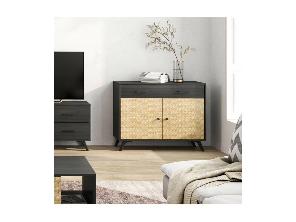 2-Door 1-Drawer Buffet, Black/Wood - Boisona FPXU10318