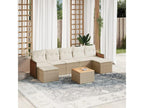 Garden furniture set with cushions, 8 pieces, beige woven resin, ABEP04895