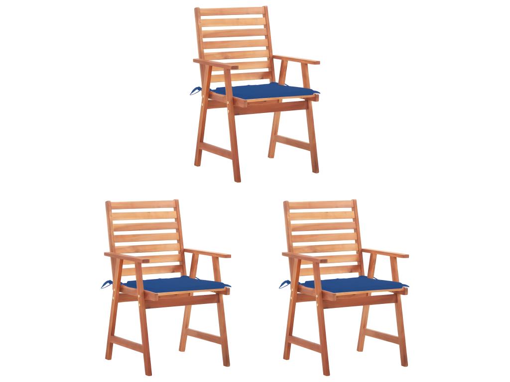 Set of 3 Boisona solid wood outdoor dining chairs and cushions OADQ72215