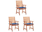 Set of 3 Boisona solid wood outdoor dining chairs and cushions OADQ72215