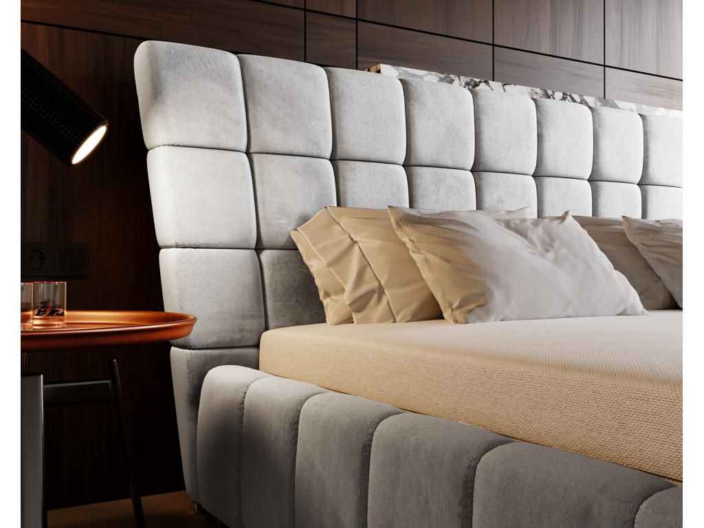 Upholstered bed with storage - 160x200 - double bed - velvet - light grey - Paris CGVU53368