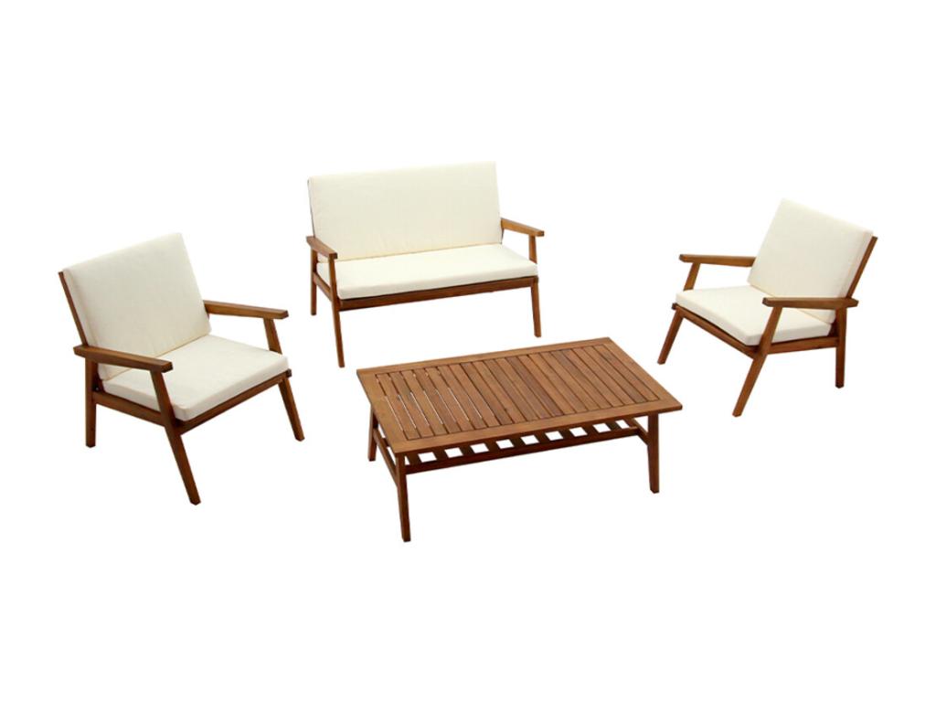 Solid wood garden furniture set with removable cushions, natural beige, Boisona SNLI42025