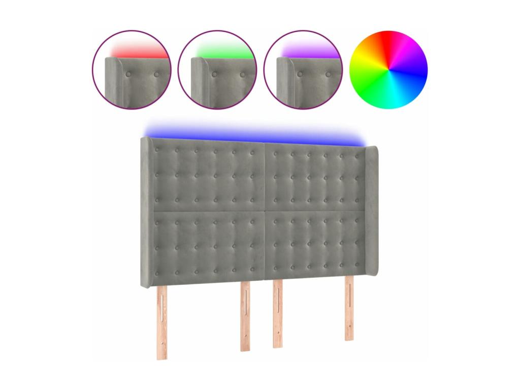 Light Grey LED Headboard 147x16x118/128 cm Velvet FBHZ67089