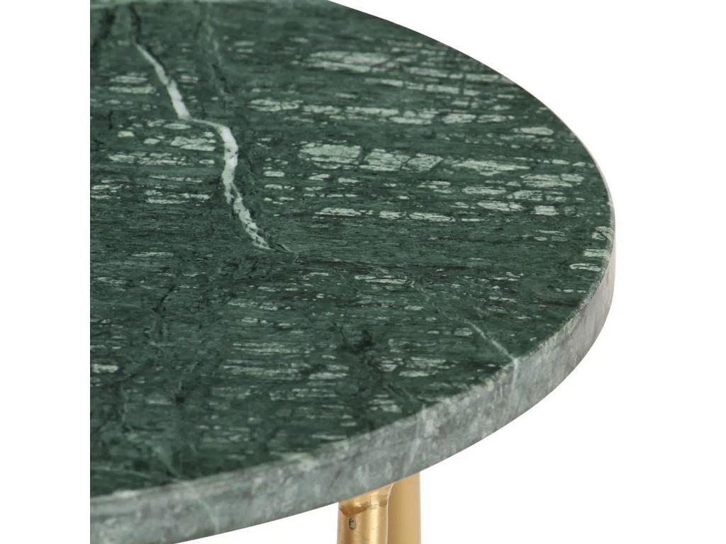 Boisona side table with green marble effect and gold metal legs, 40cm diameter, GKRN57124
