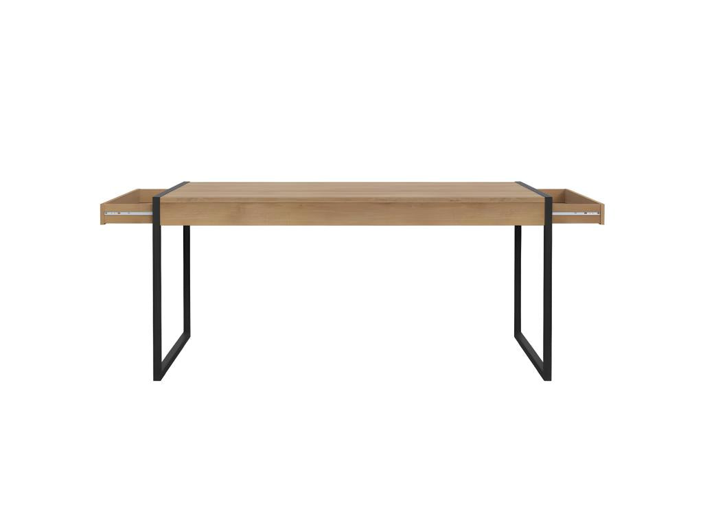 Table 166 cm 2 drawers oak wood finish and matte black metal legs - MODE PBVU68559