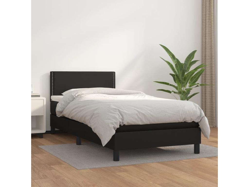 Upholstered bed base with mattress, black, 90x200 cm, faux leather, YXLJ95026