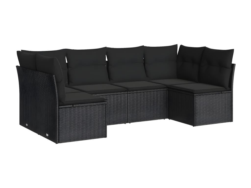 6-piece garden furniture set with cushions, black resin wicker SJQO25727