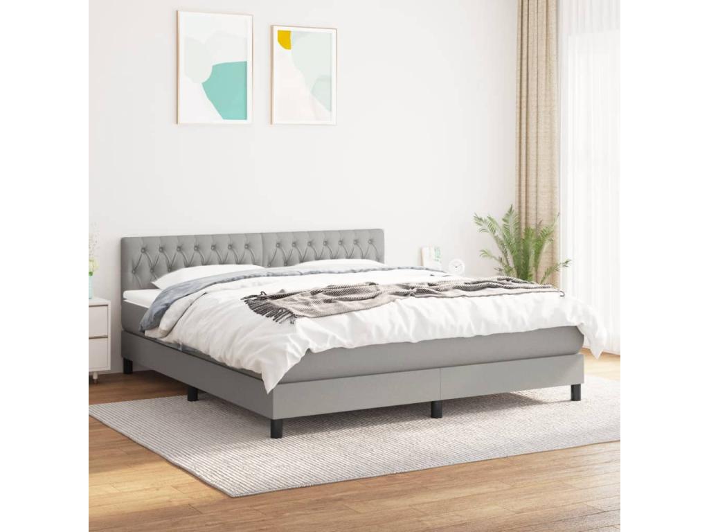 Upholstered bed base with mattress, light grey, 180x200cm, fabric UBXG73168