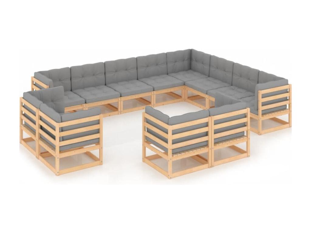 12-piece garden furniture set with cushions, solid pine wood, NUQX13145