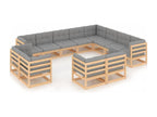12-piece garden furniture set with cushions, solid pine wood, NUQX13145