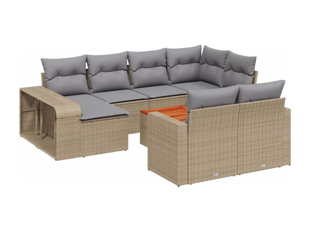 11-piece garden furniture set with beige resin wicker cushions BGUX76338