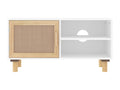 White TV stand 80x30x40 cm Solid pine wood and natural rattan QBGY08773