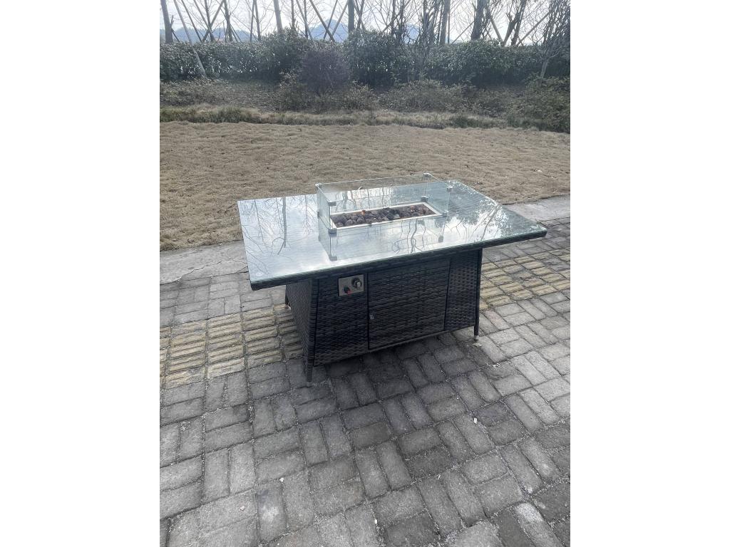 7-Seater Rattan Garden Furniture Set with Gas Fire Pit Table, Sofa, 2 Chairs, 2 Stools, Side Table, Boisona Dark Grey HSGI05003