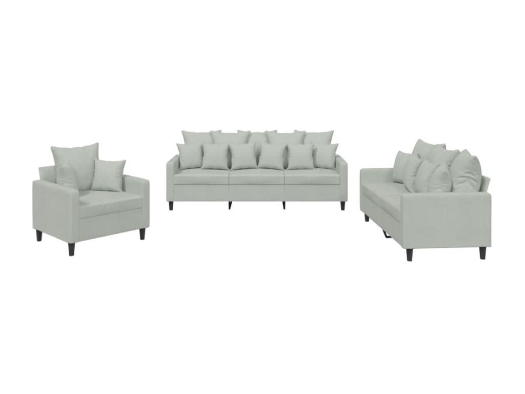 3-piece sofa set with cushions, light grey velvet YQLJ69526