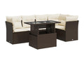 Garden furniture set with cushions, 6 pieces, brown woven resin, FNEA11058