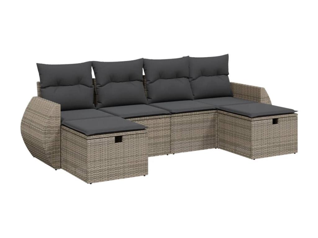 6-piece garden furniture set with grey resin wicker cushions BAIA59888