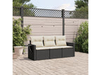 3-piece garden furniture set with cushions, black woven resin HMED70713