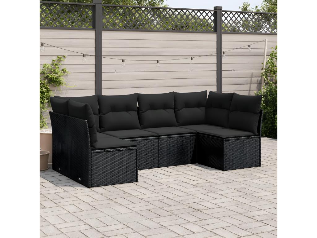 6-piece garden furniture set with cushions, black resin wicker SJQO25727