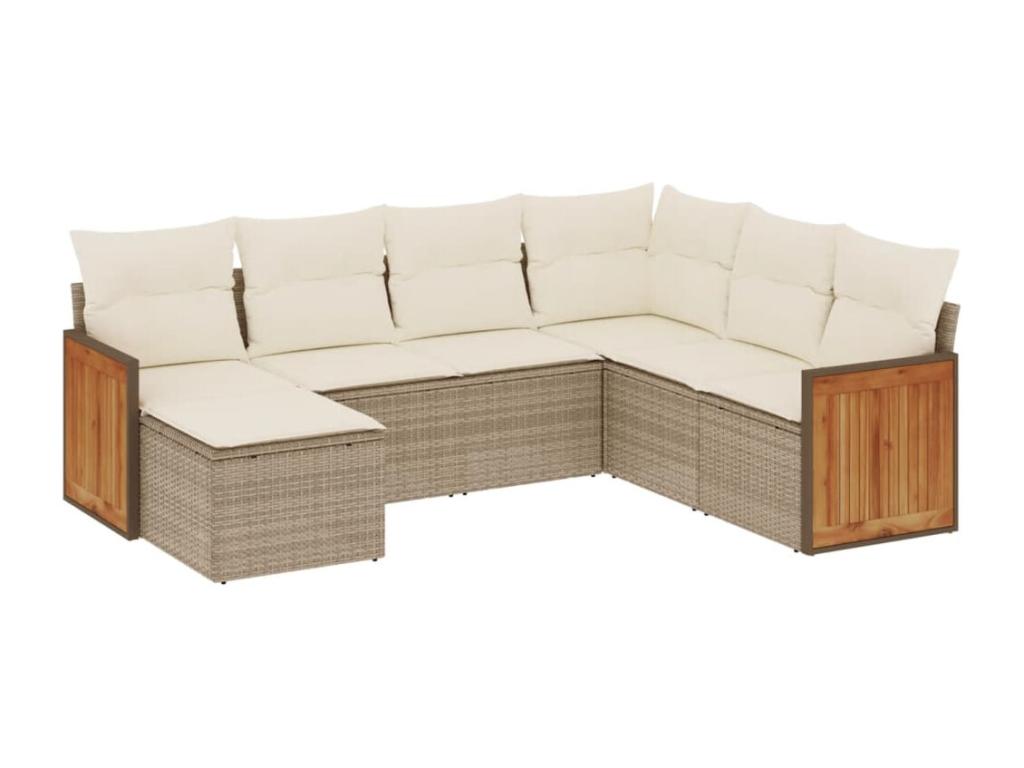 7-piece garden furniture set with cushions, beige woven resin LGTU96431