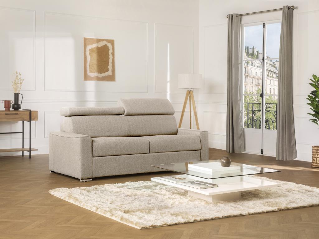 4-seater express convertible sofa in beige fabric - 160 cm sleeping area - 18 cm mattress Boisona PSQI73035