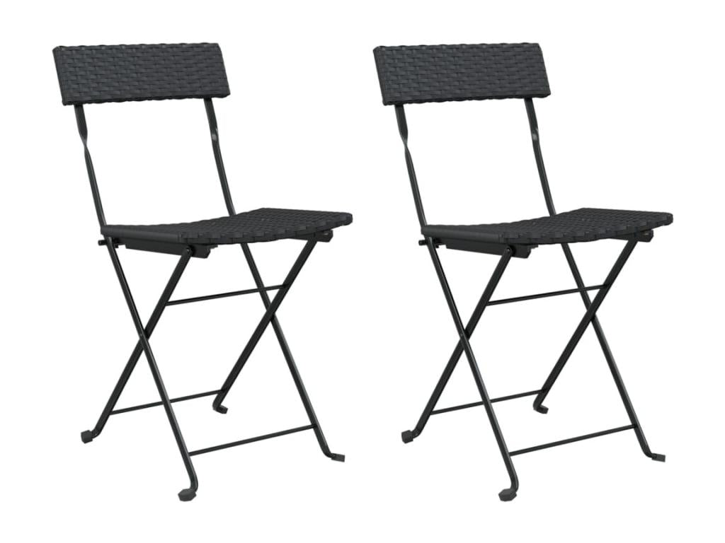 Folding bistro chairs, set of 2, black, woven resin, steel, AVBF54647