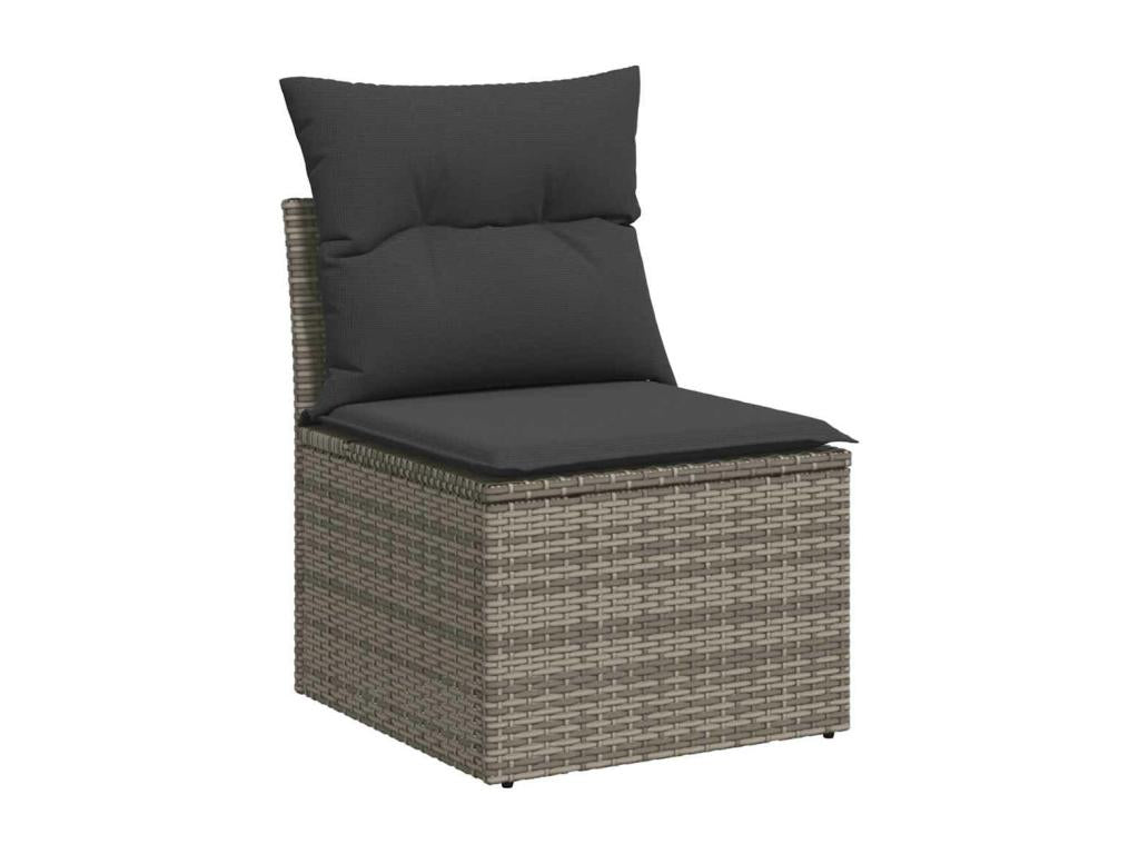Garden furniture set with cushions, 7 pieces, grey woven resin, FARI34746