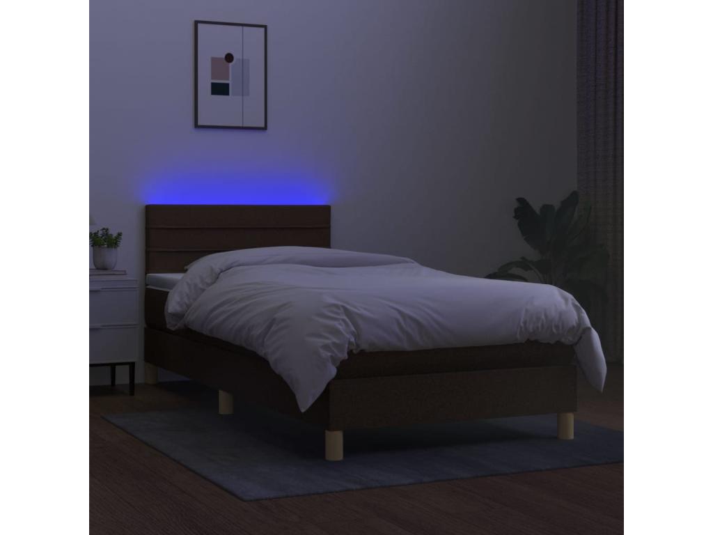 Upholstered bed base with mattress and LED lighting, dark brown, 100x200cm, fabric PJCI14084