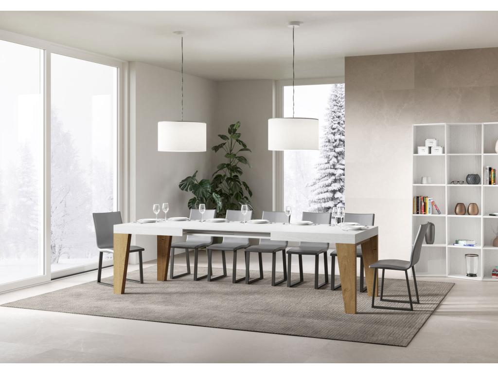 Boisona extendable table 90x160/420 cm, white ash top, natural oak legs LFON30849