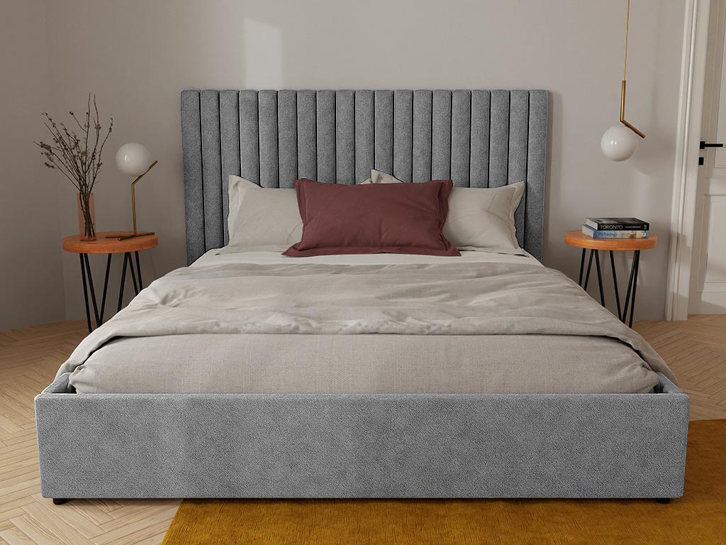 140x190 cm storage bed with vertical stitched headboard - Fabric - Grey - Boisona TTJX33848