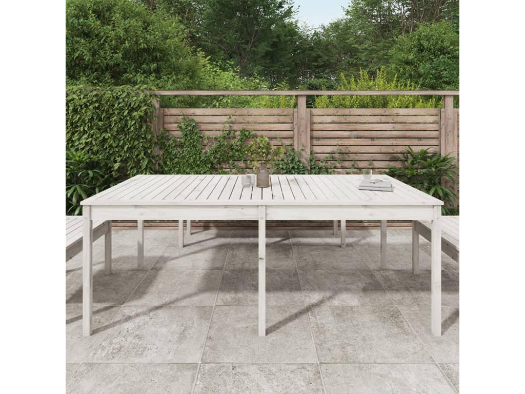 White garden table 203.5x100x76 cm solid pine wood WKSF88444