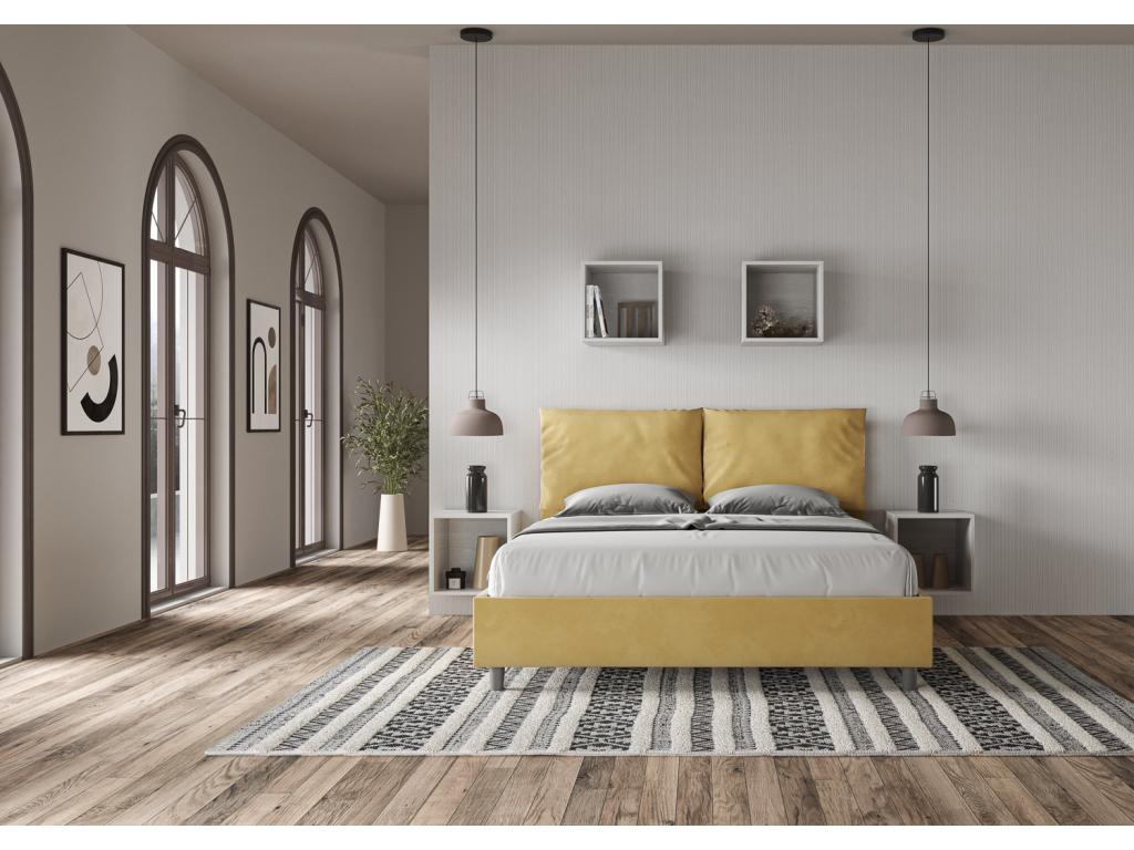 Boisona 160x190cm Upholstered Raised Double Storage Bed in Ochre Microfiber WPAT86513