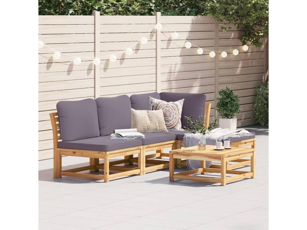 5-piece garden furniture set with cushions, solid Boisona wood, UVXH22511