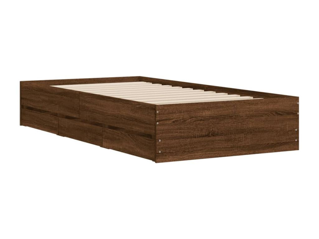 Bed frame with drawers without mattress, brown oak, 100x200 cm, CNSF88296