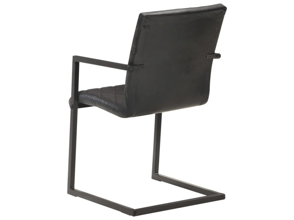 Cantilever dining chairs, 2 pcs, Black Genuine Leather, 2 MQXB07290