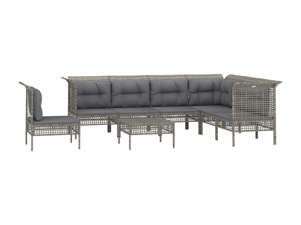 8-piece garden furniture set with cushions, Grey Wicker Resin JTFV95901