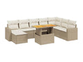 9-piece garden furniture set with cushions, beige woven resin EJGT58805