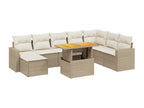 9-piece garden furniture set with cushions, beige woven resin EJGT58805
