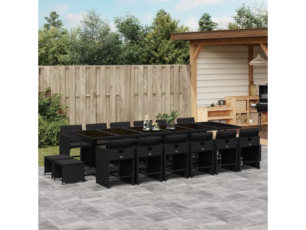 17-piece garden dining set with cushions, black resin wicker PPSJ86530