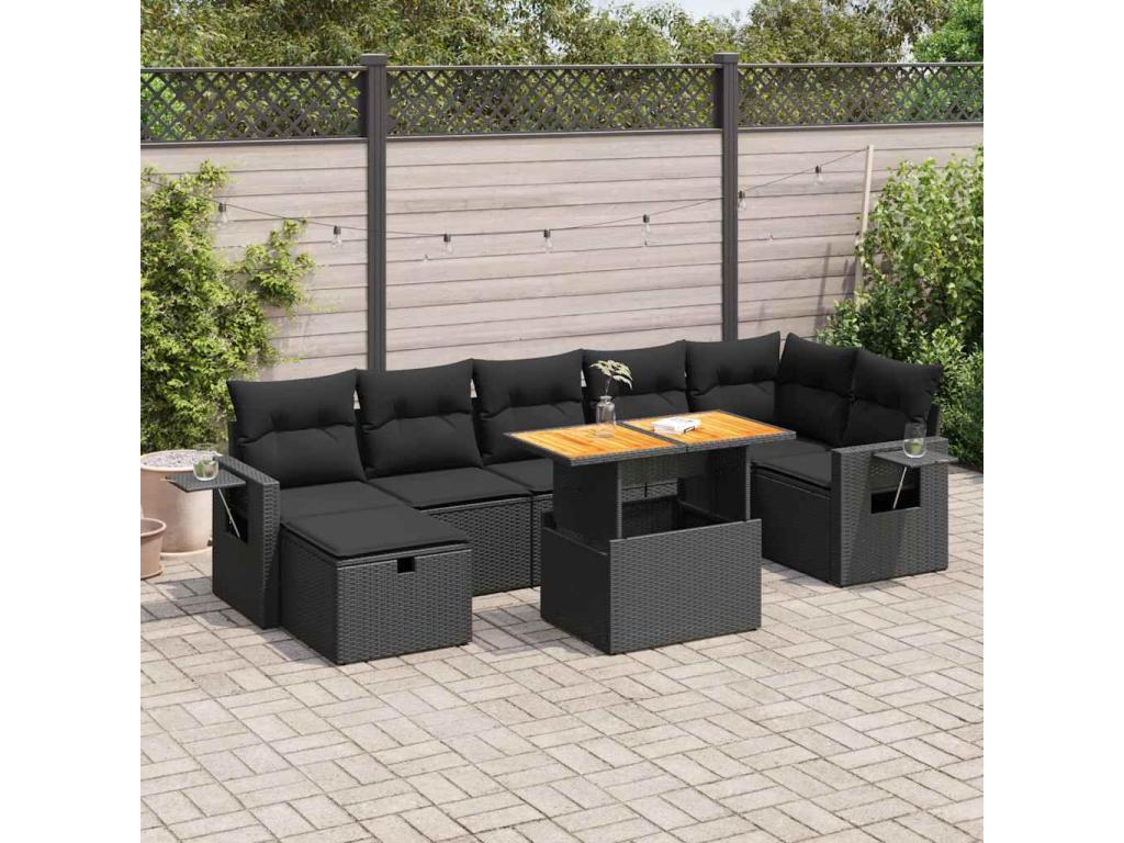 Boisona GZFS78101 5-piece garden furniture set with cushions, black wicker resin