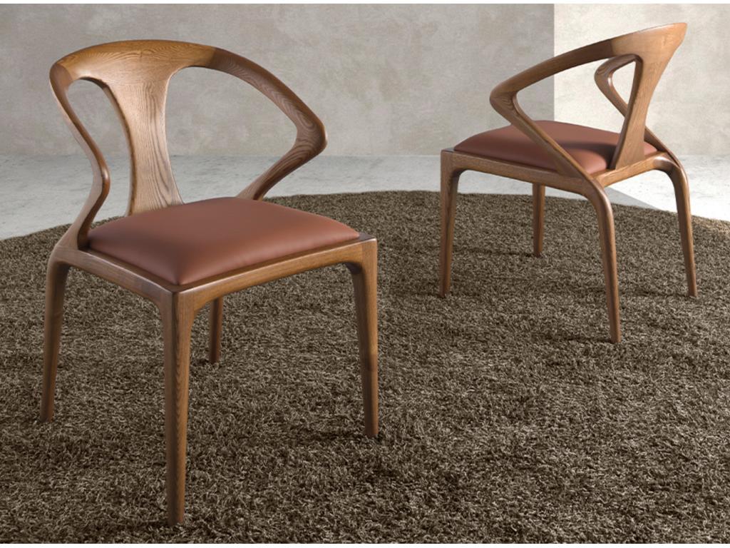 Modern chair in ash wood, walnut color and faux leather Boisona GYPW51108