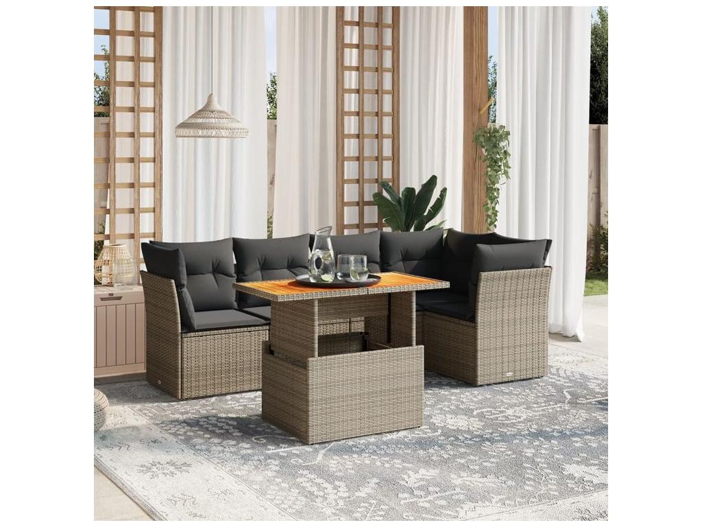 5-piece garden furniture set with grey resin wicker cushions YCHC58999