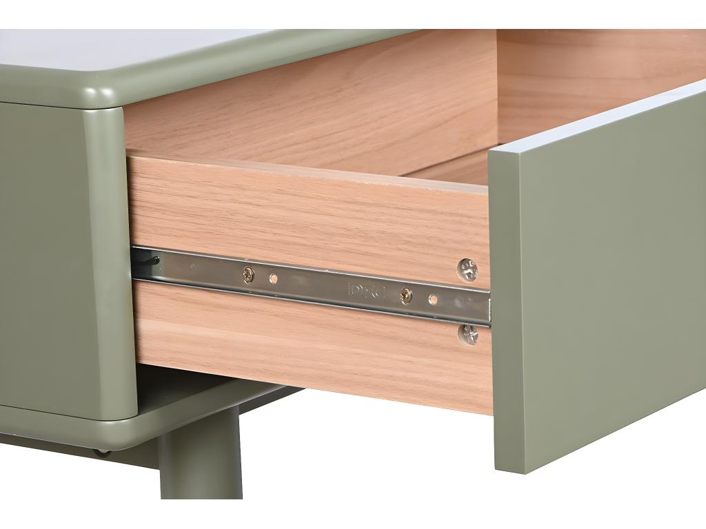 Rectangular coffee table with 2 drawers in natural wood and green PU - length 120 x depth 60 x height 40 cm YNQC33341
