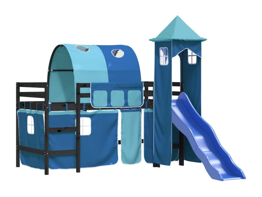 Children's loft bed with tower, mattress not included, blue, 90x190 cm, UPMZ04810