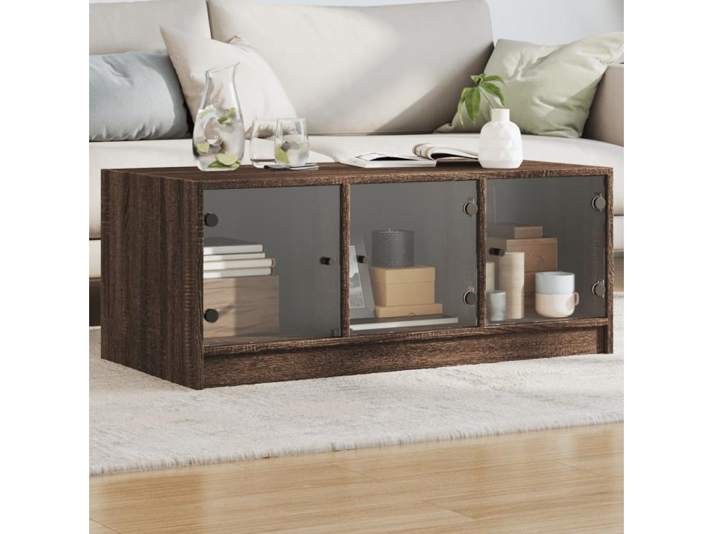 Coffee table with glass doors in brown oak, 102x50x42 cm XFBD69947