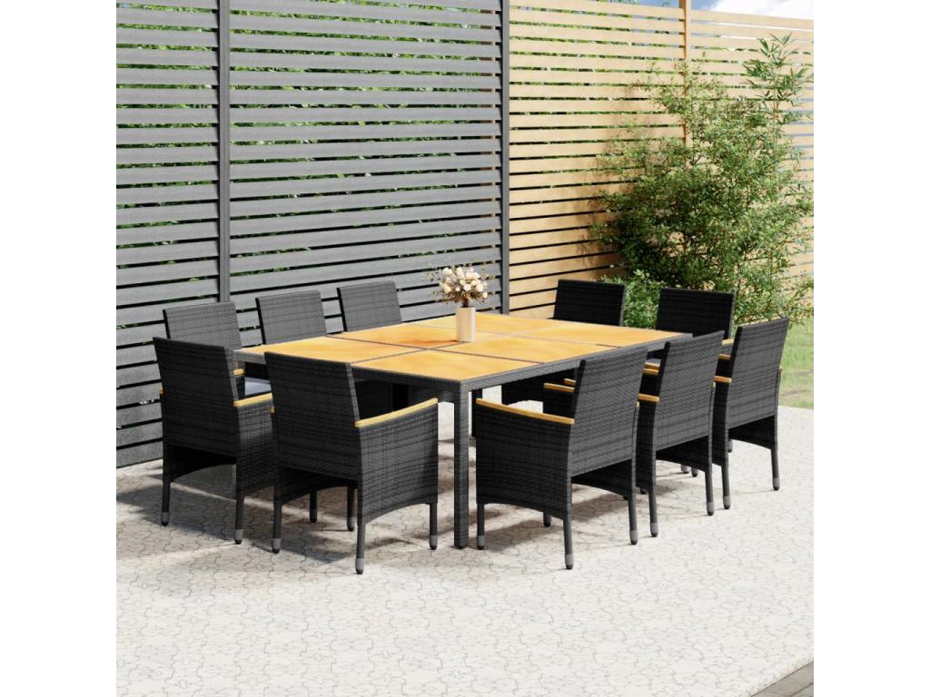 11-piece garden dining set, grey wicker resin, YCSY83854