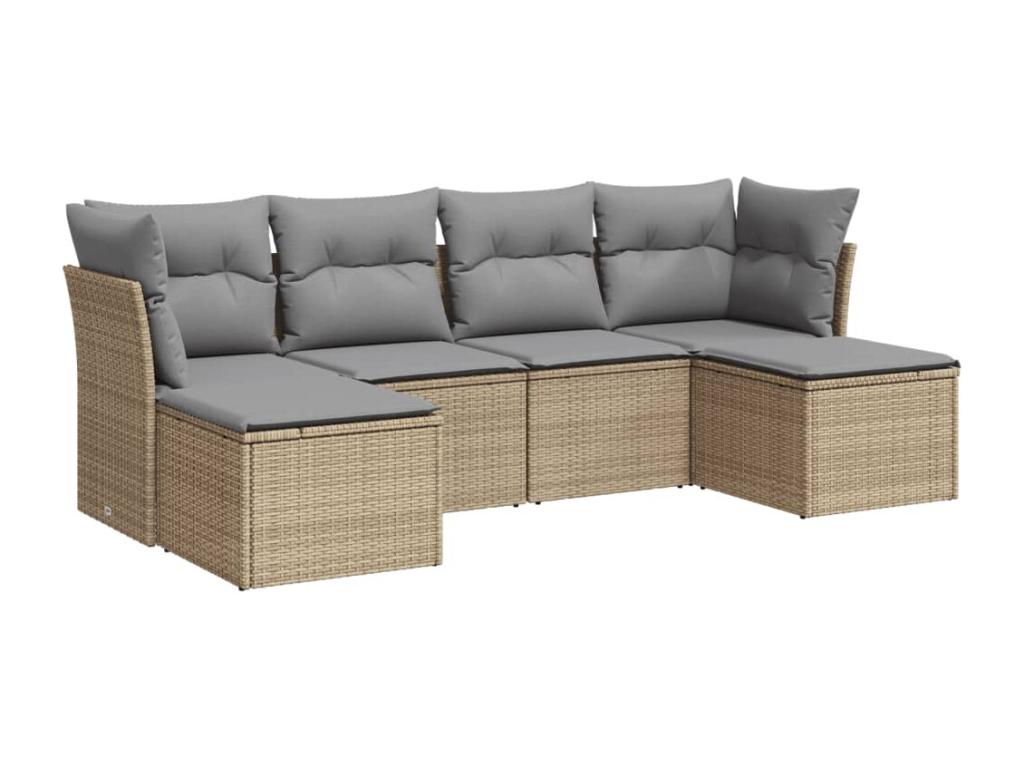 Garden furniture set with cushions, 6 pieces, beige woven resin VDCX73170